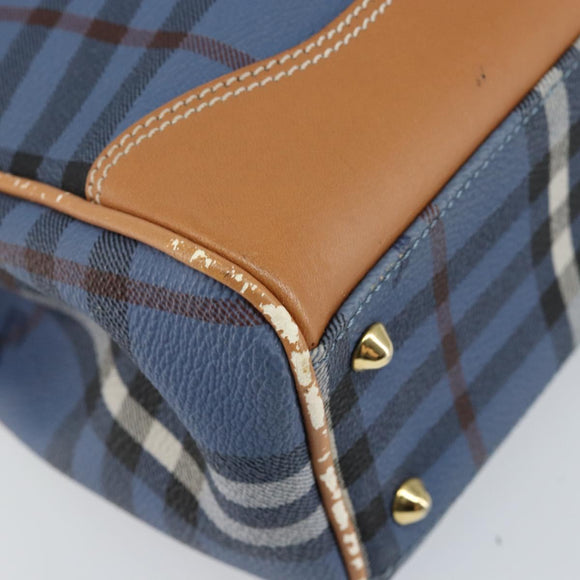 Burberrys Nova Check Hand Bag PVC 2way Blue Gold Auth ep10757