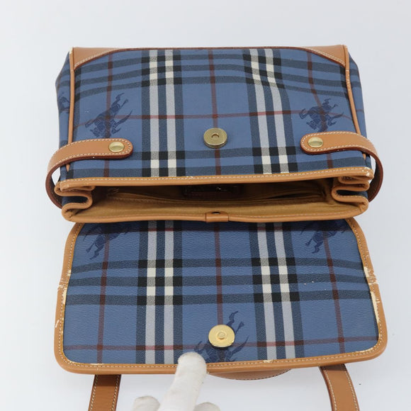Burberrys Nova Check Hand Bag PVC 2way Blue Gold Auth ep10757