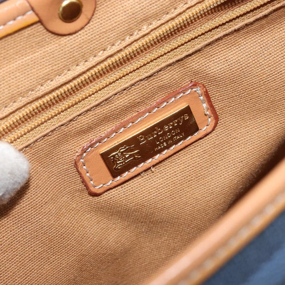 Burberrys Nova Check Hand Bag PVC 2way Blue Gold Auth ep10757