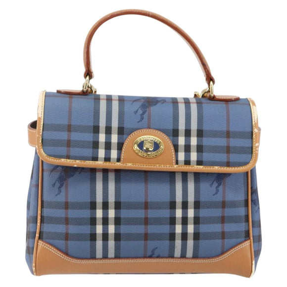 Burberrys Nova Check Hand Bag PVC 2way Blue Gold Auth ep10757