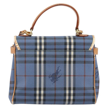 Burberrys Nova Check Hand Bag PVC 2way Blue Gold Auth ep10757 - 0