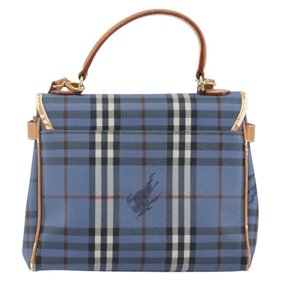 Burberrys Nova Check Hand Bag PVC 2way Blue Gold Auth ep10757