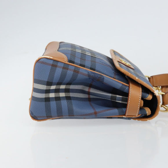 Burberrys Nova Check Hand Bag PVC 2way Blue Gold Auth ep10757