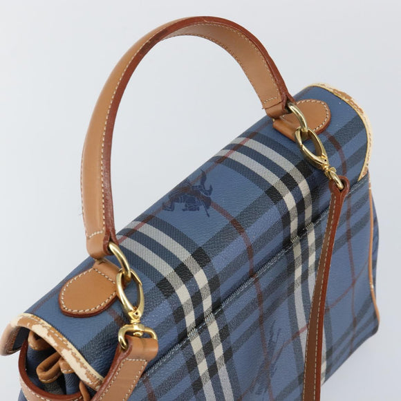 Burberrys Nova Check Hand Bag PVC 2way Blue Gold Auth ep10757