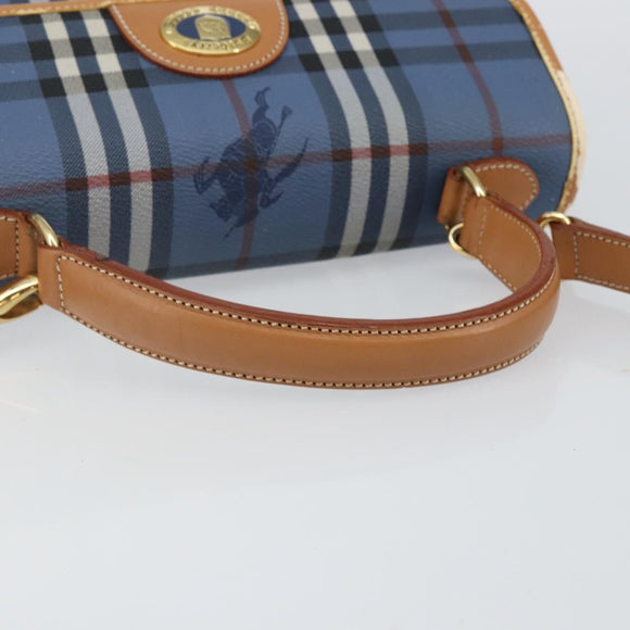 Burberrys Nova Check Hand Bag PVC 2way Blue Gold Auth ep10757