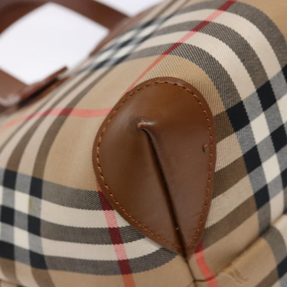 Burberrys Nova Check Hand Bag Canvas Beige Gold Auth ep10758