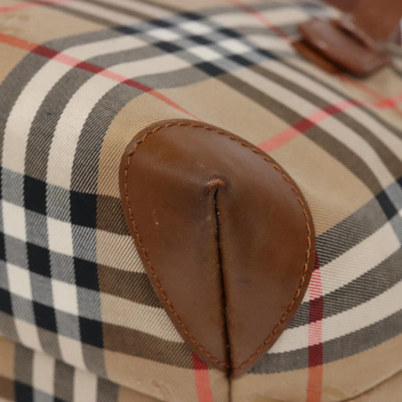 Burberrys Nova Check Hand Bag Canvas Beige Gold Auth ep10758