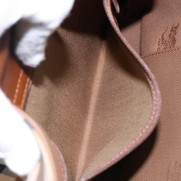 Burberrys Nova Check Hand Bag Canvas Beige Gold Auth ep10758