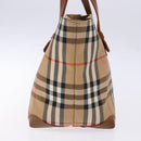 Burberrys Nova Check Hand Bag Canvas Beige Gold Auth ep10758-4