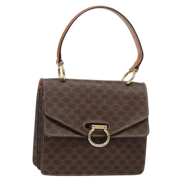 CELINE Macadam Canvas Hand Bag PVC Leather Brown Gold Auth ep10759