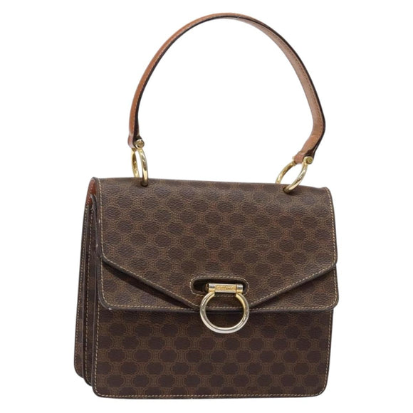 CELINE Macadam Canvas Hand Bag PVC Leather Brown Gold Auth ep10759