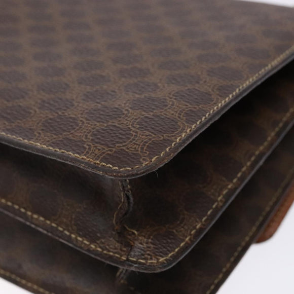 CELINE Macadam Canvas Hand Bag PVC Leather Brown Gold Auth ep10759