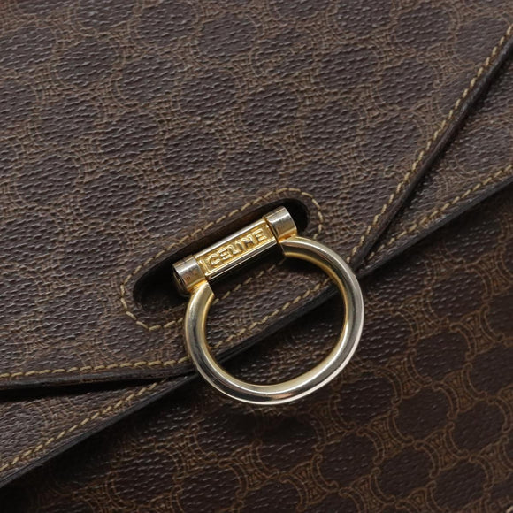 CELINE Macadam Canvas Hand Bag PVC Leather Brown Gold Auth ep10759
