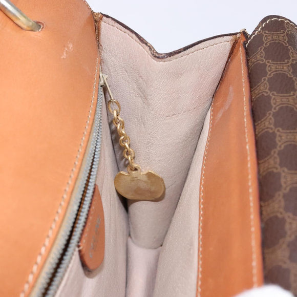 CELINE Macadam Canvas Hand Bag PVC Leather Brown Gold Auth ep10759