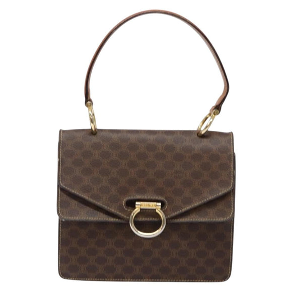 CELINE Macadam Canvas Hand Bag PVC Leather Brown Gold Auth ep10759