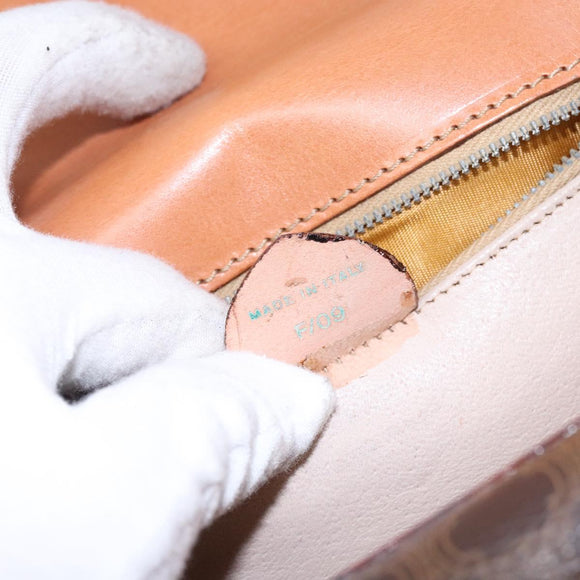 CELINE Macadam Canvas Hand Bag PVC Leather Brown Gold Auth ep10759