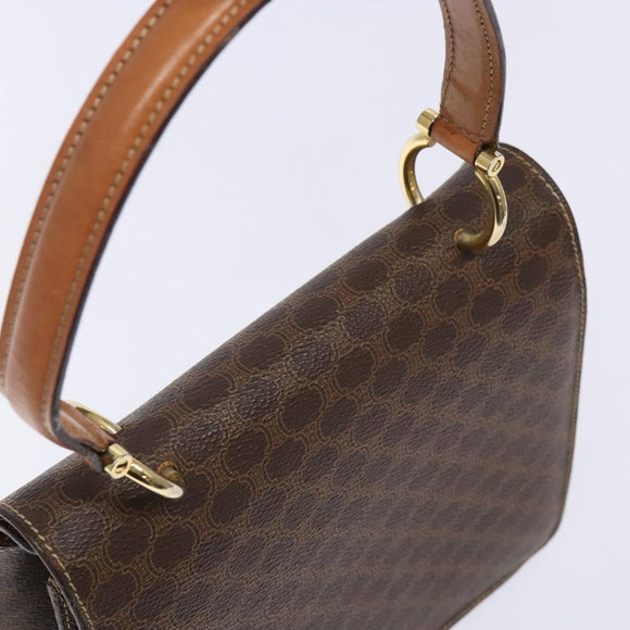 CELINE Macadam Canvas Hand Bag PVC Leather Brown Gold Auth ep10759