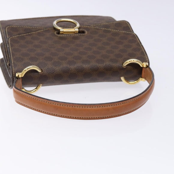 CELINE Macadam Canvas Hand Bag PVC Leather Brown Gold Auth ep10759