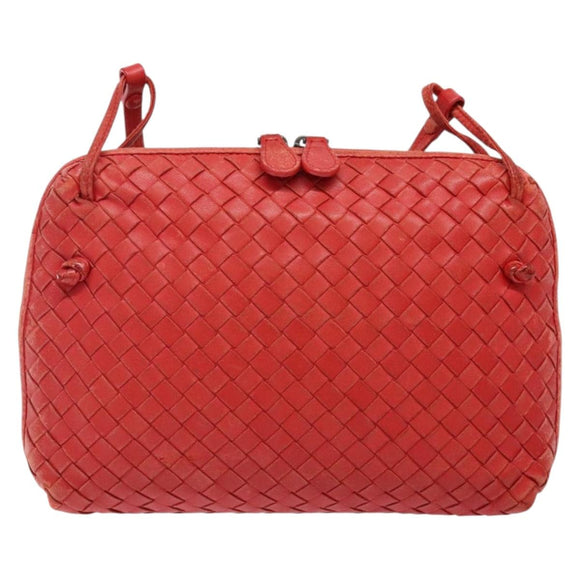 BOTTEGA VENETA INTRECCIATO Shoulder Bag Leather Red Auth ep10760