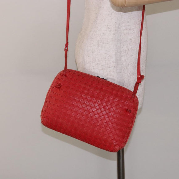 BOTTEGA VENETA INTRECCIATO Shoulder Bag Leather Red Auth ep10760