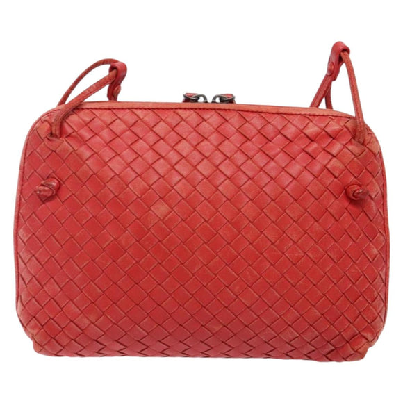 BOTTEGA VENETA INTRECCIATO Shoulder Bag Leather Red Auth ep10760