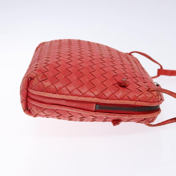 BOTTEGA VENETA INTRECCIATO Shoulder Bag Leather Red Auth ep10760