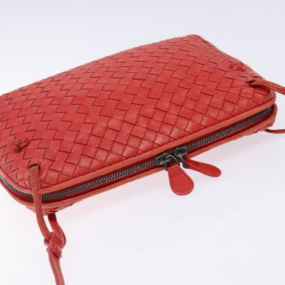 BOTTEGA VENETA INTRECCIATO Shoulder Bag Leather Red Auth ep10760