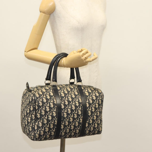 Christian Dior Trotter Canvas Boston Bag Navy Silver Auth ep10763