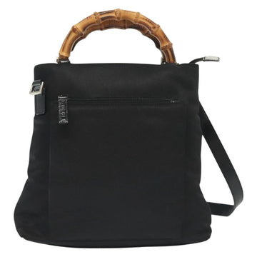 GUCCI Bamboo Hand Bag Nylon 2way Black Silver 000 2265 0581 Auth ep10773 - 0