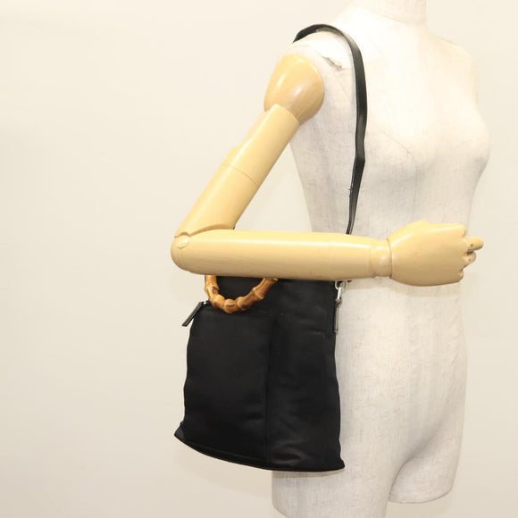 GUCCI Bamboo Hand Bag Nylon 2way Black Silver 000 2265 0581 Auth ep10773