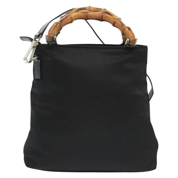 GUCCI Bamboo Hand Bag Nylon 2way Black Silver 000 2265 0581 Auth ep10773