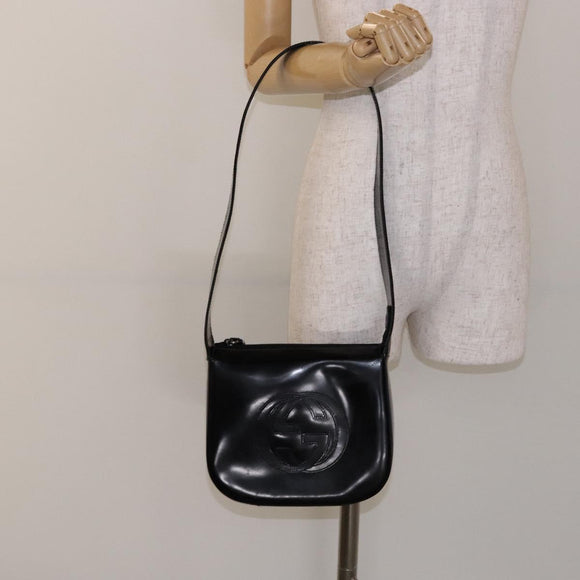 GUCCI Shoulder Bag Patent leather Black Silver 007 2046 0250 Auth ep10775