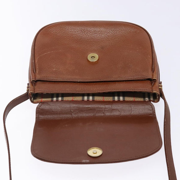 Burberrys Shoulder Bag Leather Brown Gold Auth ep10776