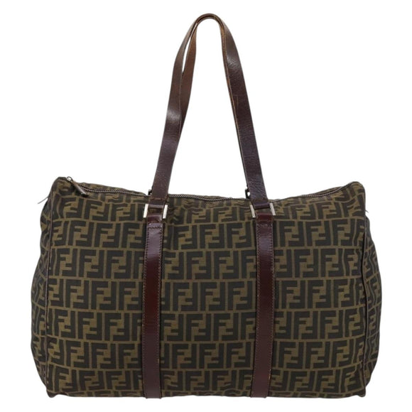 FENDI Zucca Canvas Boston Bag Black Brown Auth ep10777