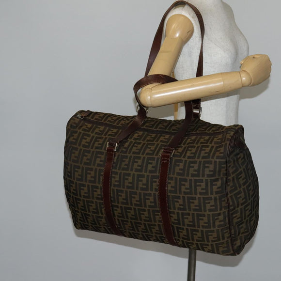 FENDI Zucca Canvas Boston Bag Black Brown Auth ep10777