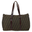 FENDI Zucca Canvas Boston Bag Black Brown Auth ep10777-3