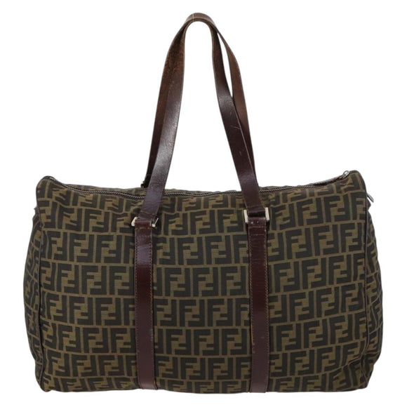FENDI Zucca Canvas Boston Bag Black Brown Auth ep10777