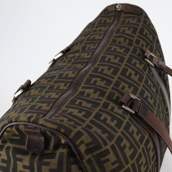 FENDI Zucca Canvas Boston Bag Black Brown Auth ep10777
