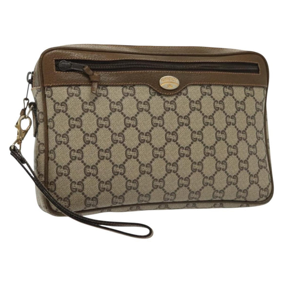 GUCCI GG Plus Supreme Clutch Bag PVC Beige Gold Auth ep10780