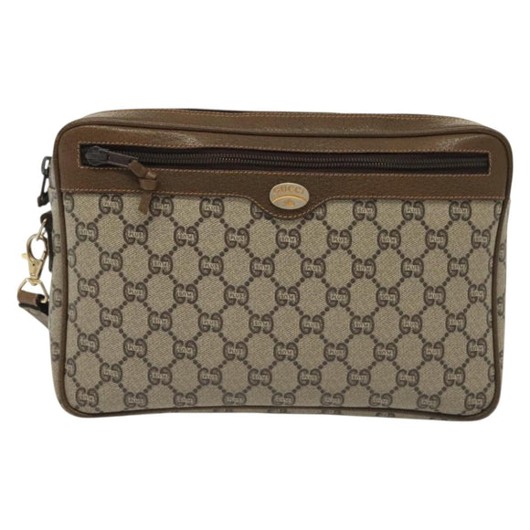 GUCCI GG Plus Supreme Clutch Bag PVC Beige Gold Auth ep10780