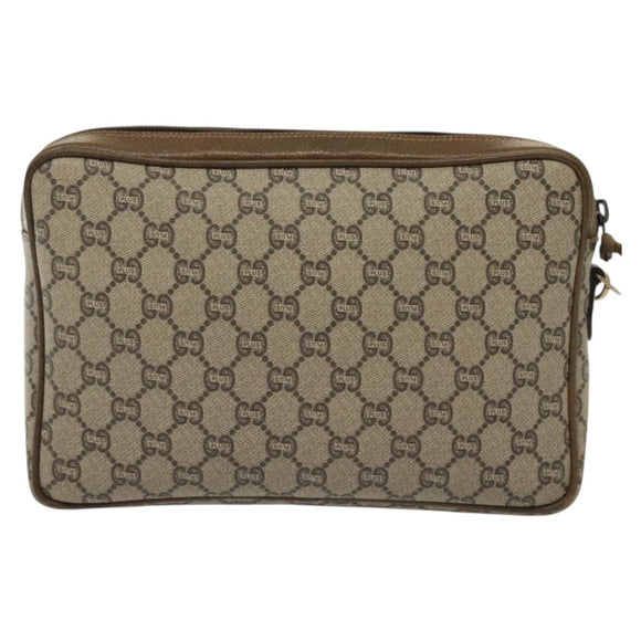 GUCCI GG Plus Supreme Clutch Bag PVC Beige Gold Auth ep10780