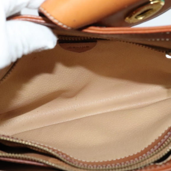 CELINE Macadam Canvas Shoulder Bag PVC Beige Gold Auth ep10790