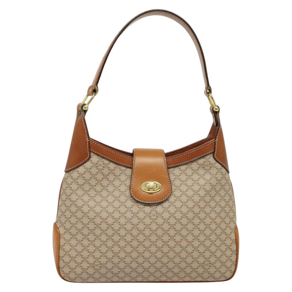 CELINE Macadam Canvas Shoulder Bag PVC Beige Gold Auth ep10790