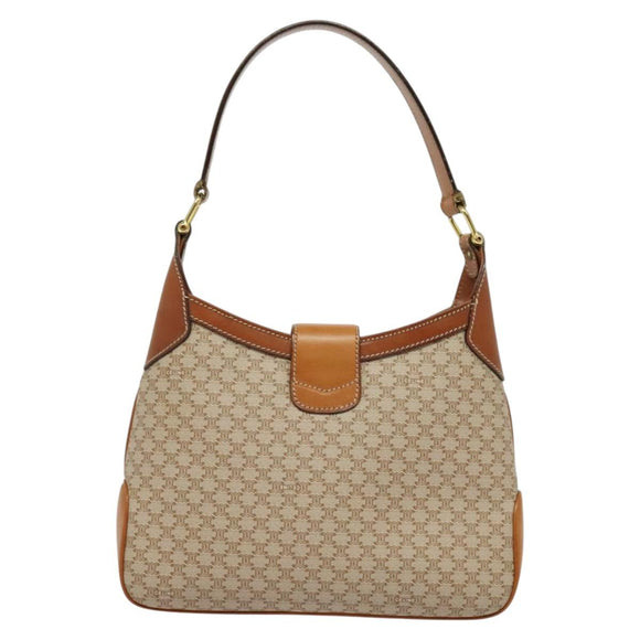 CELINE Macadam Canvas Shoulder Bag PVC Beige Gold Auth ep10790