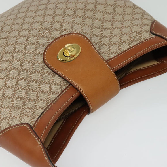 CELINE Macadam Canvas Shoulder Bag PVC Beige Gold Auth ep10790