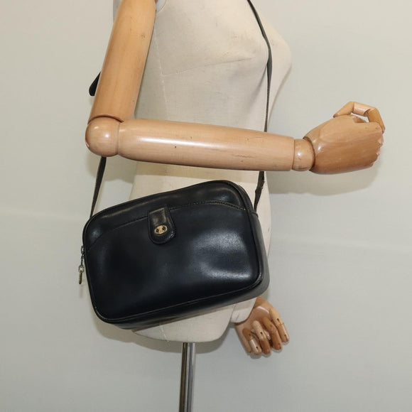 CELINE Shoulder Bag Leather Navy Gold Auth ep10804