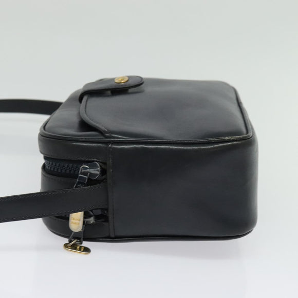 CELINE Shoulder Bag Leather Navy Gold Auth ep10804