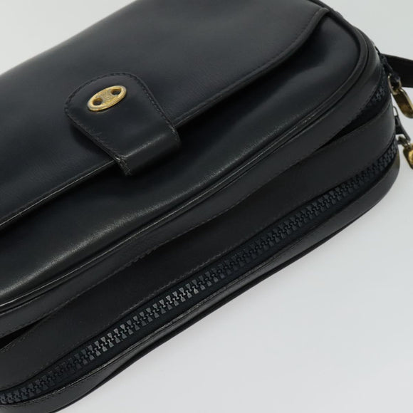 CELINE Shoulder Bag Leather Navy Gold Auth ep10804