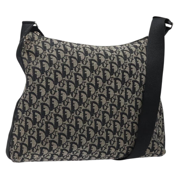 Christian Dior Trotter Canvas Shoulder Bag Black Silver Auth ep10805
