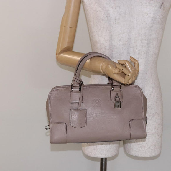 LOEWE Anagram Americana 28 Hand Bag Leather Gray Silver Auth ep10807